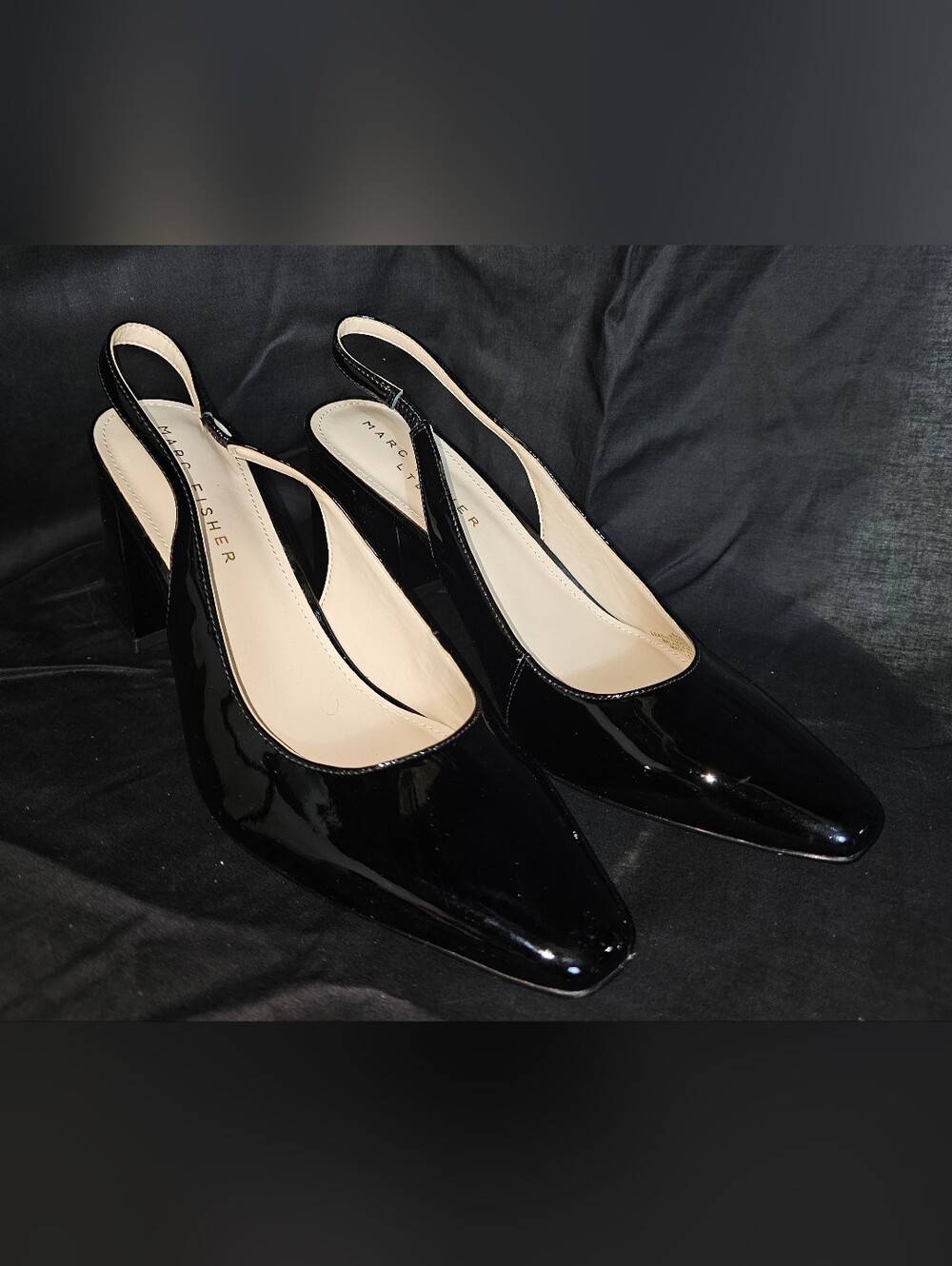 Marc Fisher Black Patent Slingback Heels